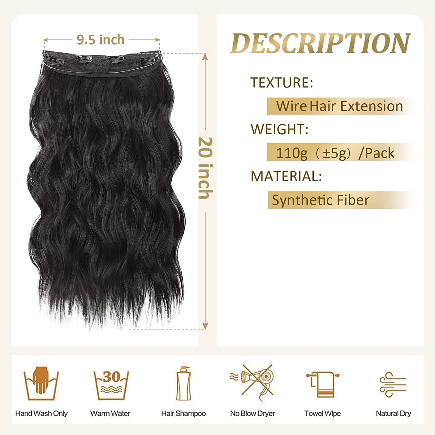 Slzhds Extensiones de Cabello Natural Ondulado, Extensión de Liga, Extensiones de Cabello Ondulado, Extensiones Halo con Diadema Invisible, 3/4 Cabeza Completa Ondulada Extensiones Cabello con Clip Seguros Extraíbles, Tamaño Ajustable, Resistente al Calor