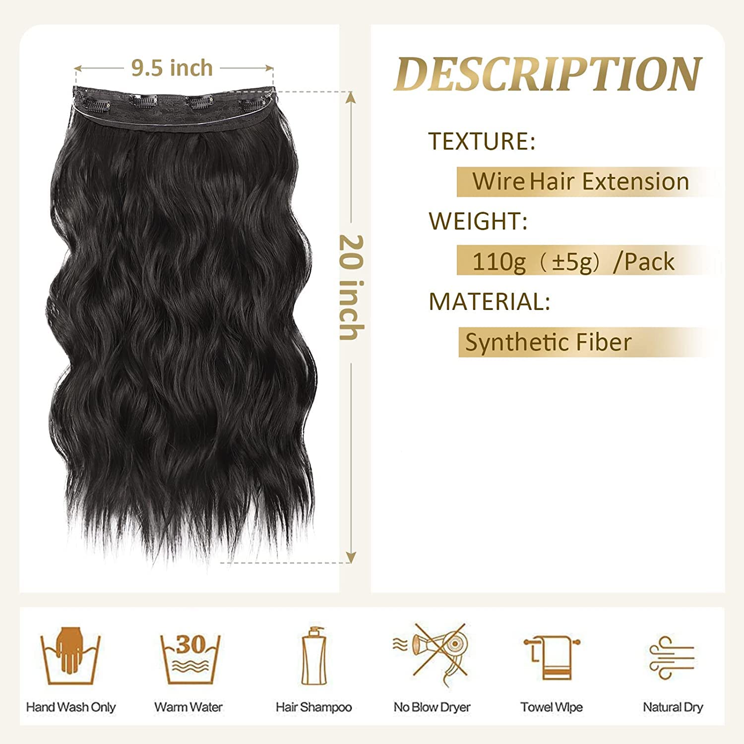 Slzhds Extensiones de Cabello Natural Ondulado, Extensión de Liga, Extensiones de Cabello Ondulado, Extensiones Halo con Diadema Invisible, 3/4 Cabeza Completa Ondulada Extensiones Cabello con Clip Seguros Extraíbles, Tamaño Ajustable, Resistente al Calor