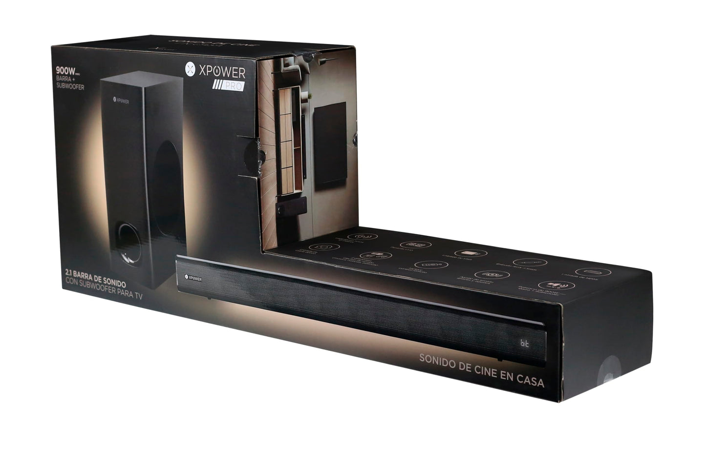 XP WER Sistema de Sonido de Cine en Casa de 120W, Barra de Sonido 60W + Subwoofer 60W | XP-SBW, Bluetooth, HDMI, AUX, Cable Optico