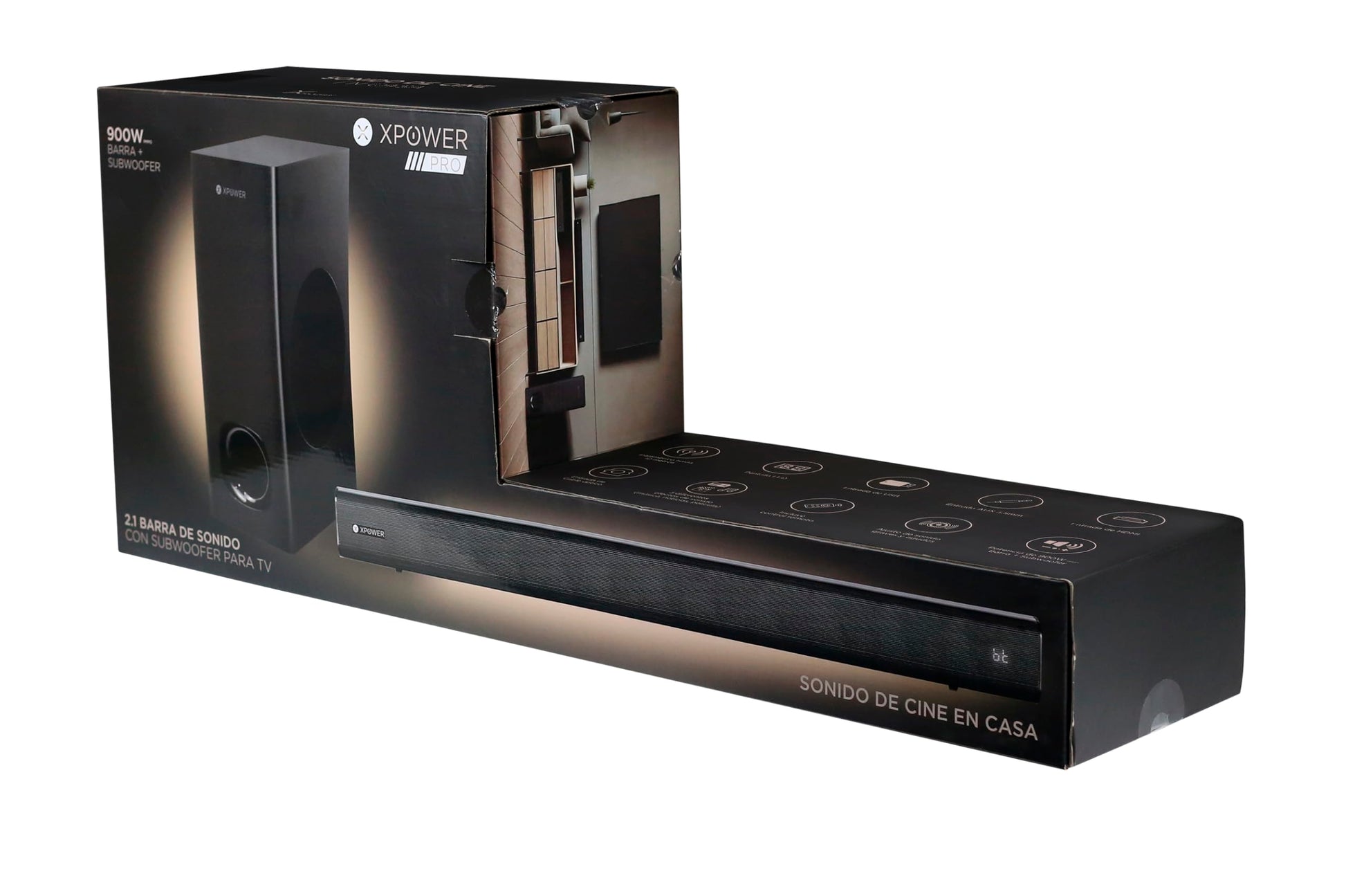 XP WER Sistema de Sonido de Cine en Casa de 120W, Barra de Sonido 60W + Subwoofer 60W | XP-SBW, Bluetooth, HDMI, AUX, Cable Optico