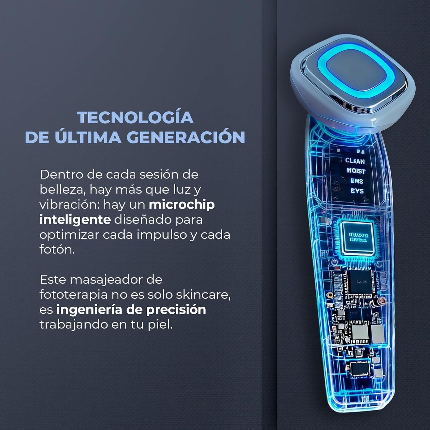 CLEOSKIN Masajeador Facial EMS de Fototerapia con Luz Roja y Azul - Kit Luminous Lifting con Gel Conductor para Reafirmar y Tonificar la Piel