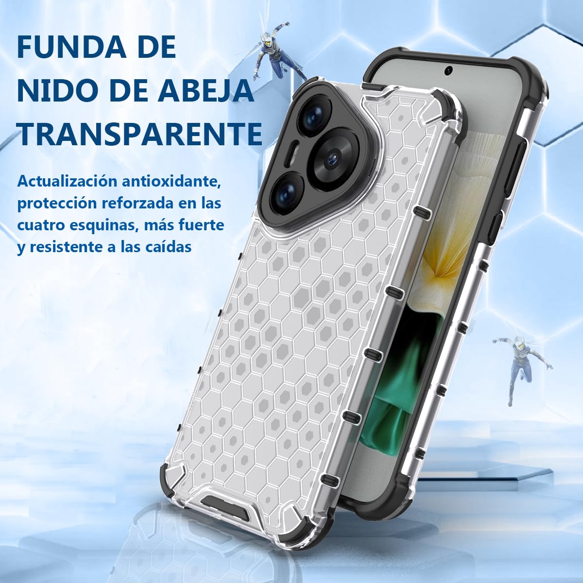 DABUNA Funda para Huawei Pura 70 Case Uso Rudo Cuatro Esquinas Engrosada Transparente Carcasa Bumper Protectora de Cámara,Resistirse Caer Colmena PC Cover