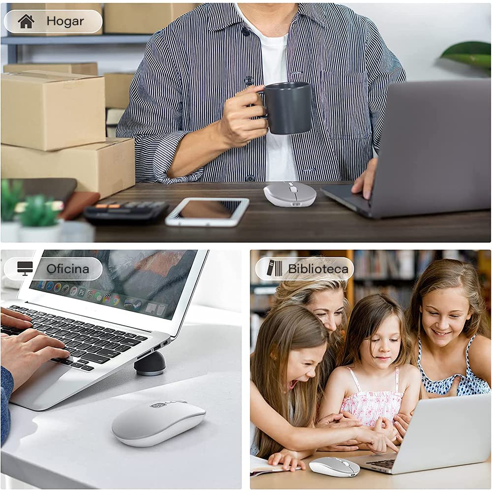 Free wolf X1 Mouse Inalámbrico con Pantalla de Batería, Wireless óptico Recargable 2.4 G Ergonómico Silencioso Click 800/1200/1600 Ajustable dpi Ratón para Computadora,Portátil,PC,Mac (Plata)