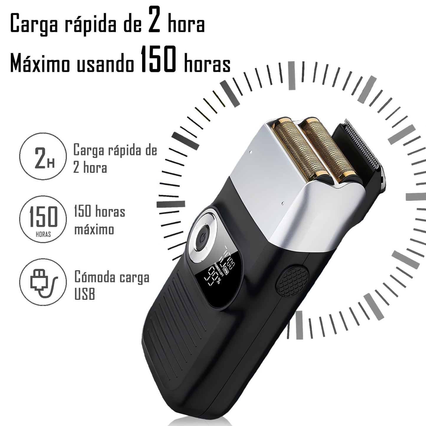 Afeitadora Eléctrica para Hombre,2 en 1 Recortadora de Precisión Inalámbrica,Afeitadora para Hombre Recargable Contra Agua,Red de Cuchillos Ultrafin,Maquina de Afeitar Led el Hogar de Los Hombres