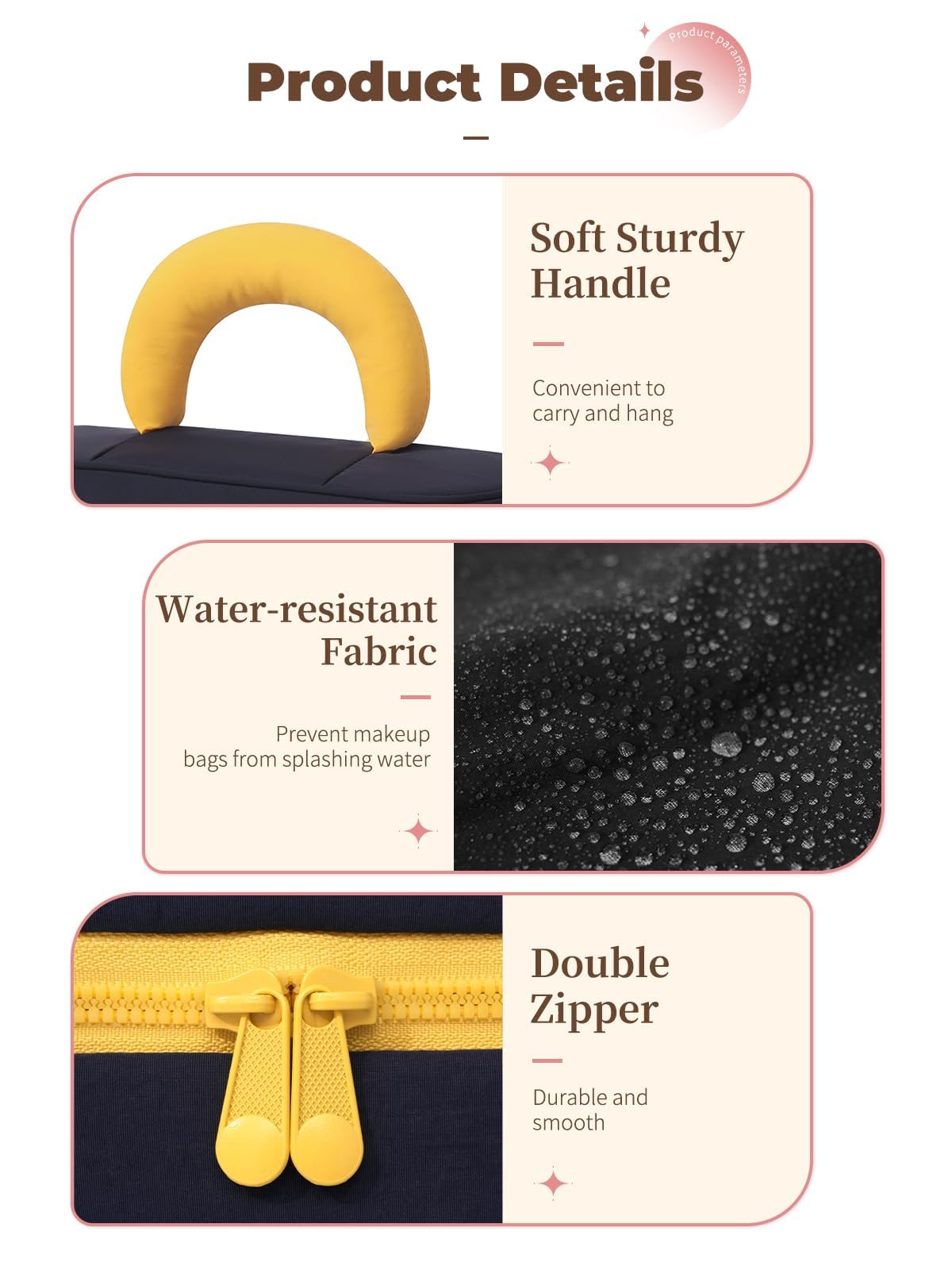 Lalamisi - Bolsa de maquillaje de viaje para mujer, bolsa de maquillaje de gran capacidad, bolsa organizadora, bolsa de aseo portátil, impermeable, con asa y divisor, marino, Bolsa de cosméticos de