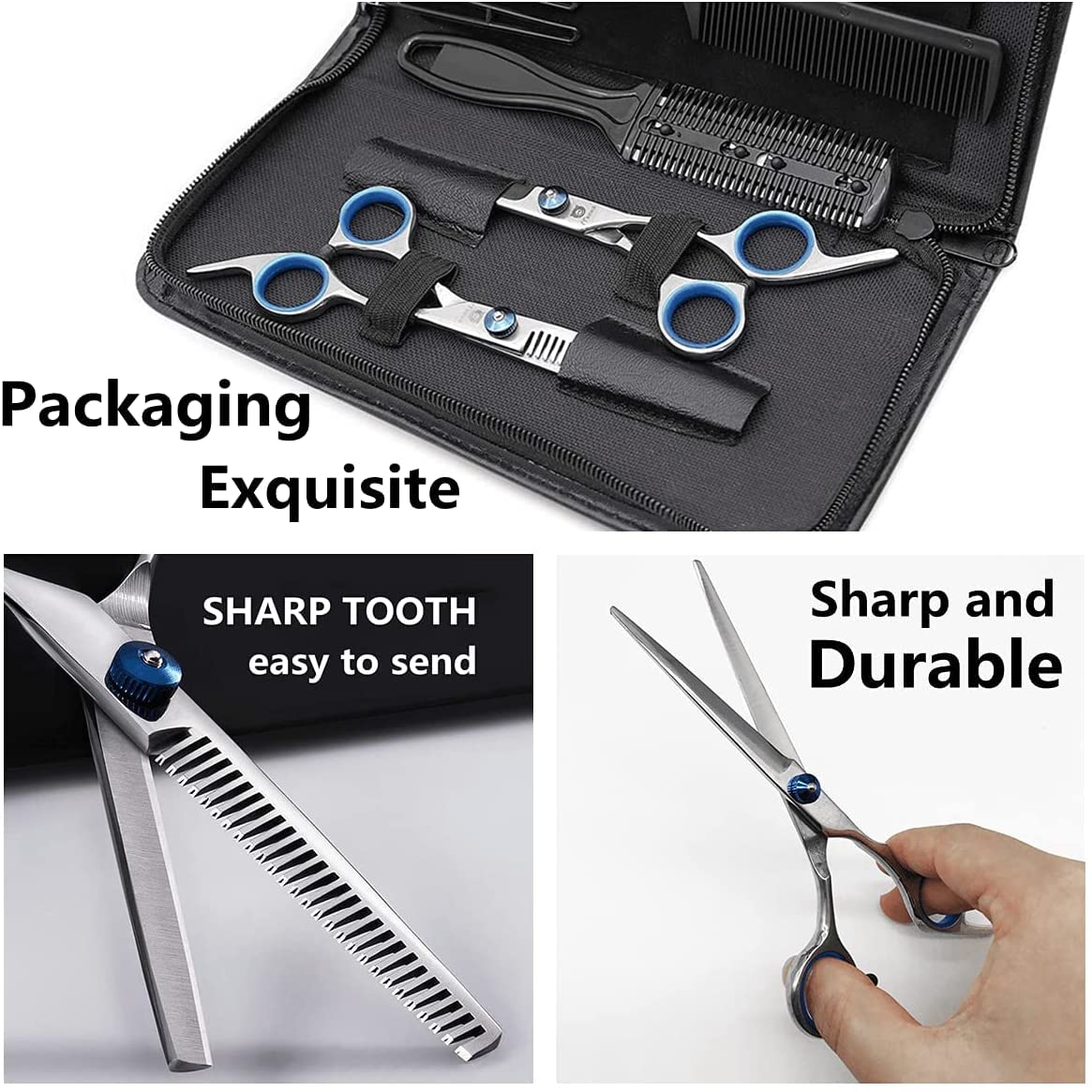 Tijeras de Peluquería Profesional,Juego de Tijeras de Pelo de Acero Inoxidable con Capa de Barbero y Peine, Tijeras para Cabello con Clip y Bolsa de Almacenamiento para Hogar, Eluquería, Set de Tijeras Cortar Pelo para Hombres y Mujeres