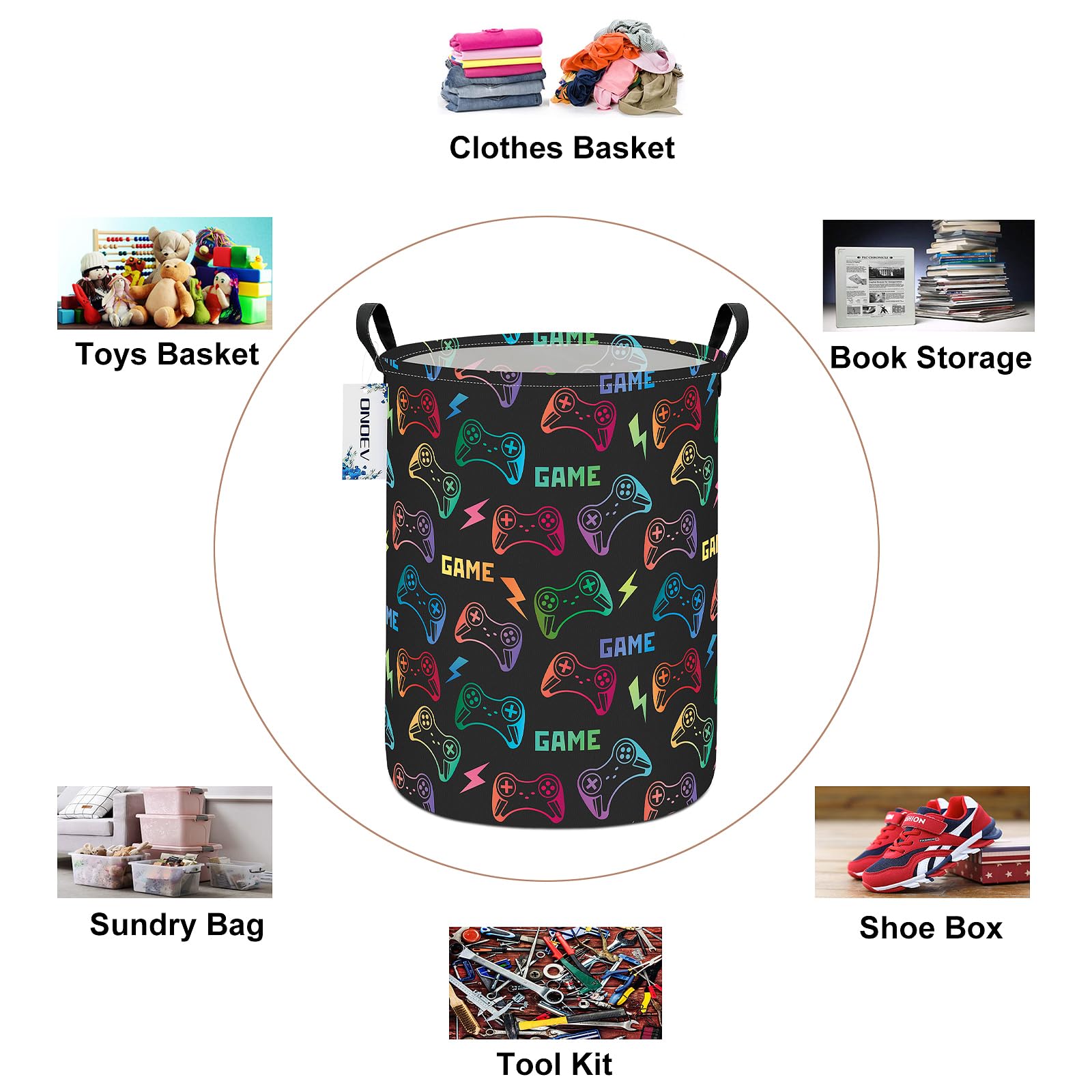 ONOEV - Cesta de almacenamiento con asa redonda plegable para juguetes, contenedor de ropa versátil para niños y niñas (juego)