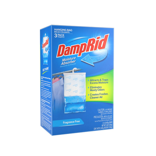DampRid - Amortiguador de Bolsa Colgante para armarios, Paquete de 3, 16 onzas Cada uno, sin Fragancia atrapa el Exceso de Humedad para Aire más Fresco y Limpio, 3 Unidades (Paquete de 1)