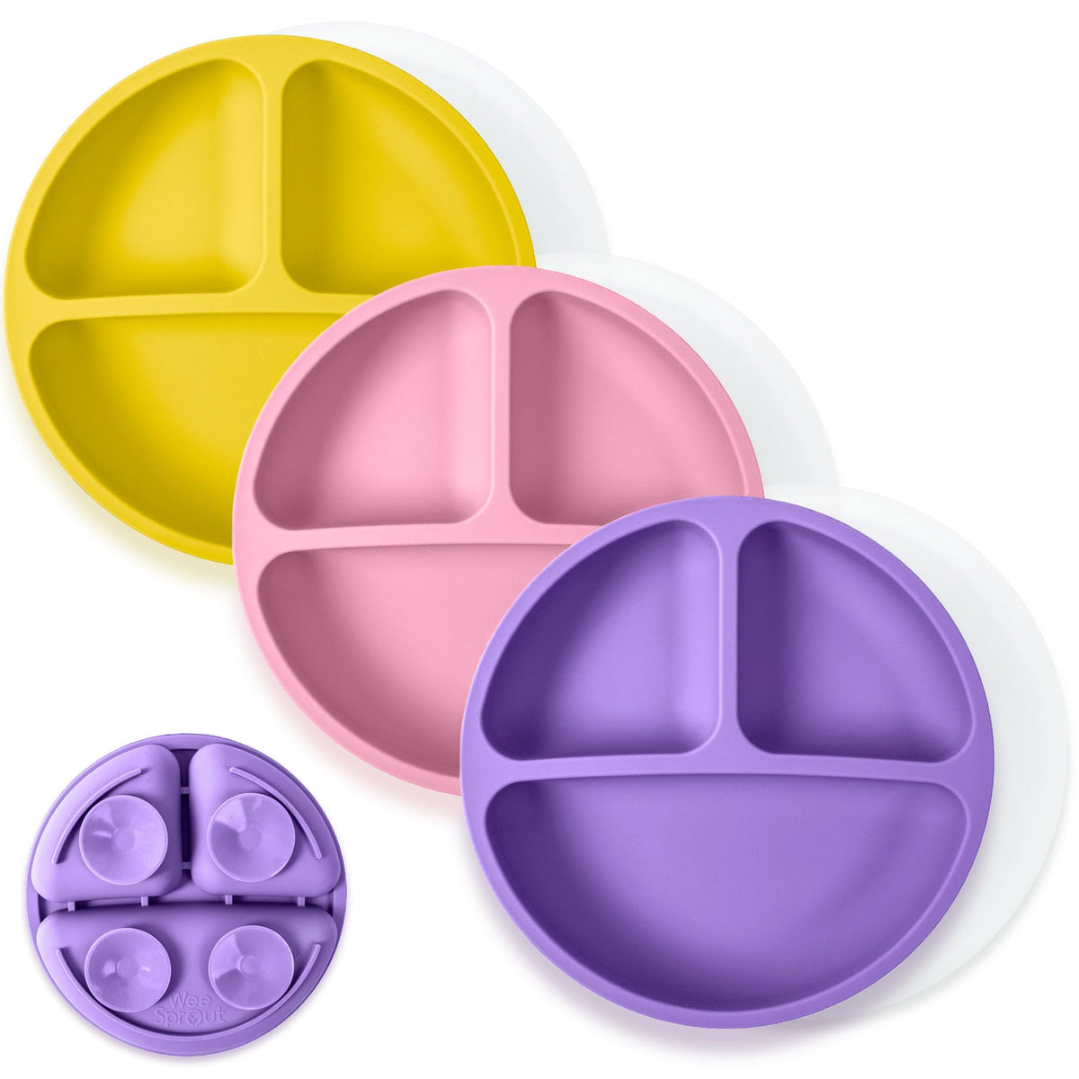 Placas de succión WeeSprout para bebés y niños pequeños - 100% silicona, vajilla que se mantiene en su lugar, diseño dividido para comedores exigentes, aptas para microondas y lavavajillas, paquete de