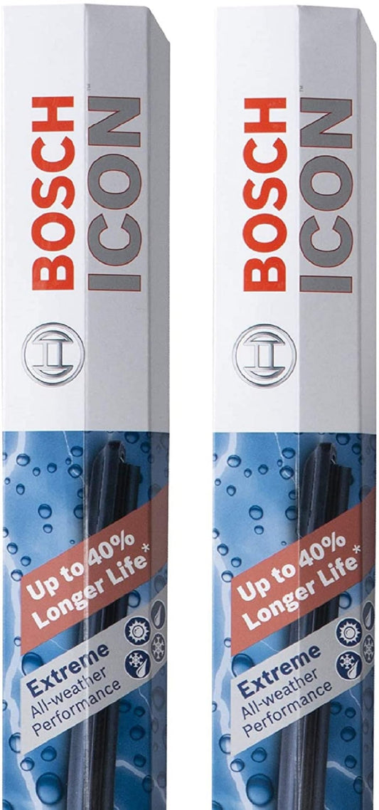 Bosch ICON Wiper Blades 24A20A (Set of 2) Fits Acura: 02-06 RSX, BMW: 18-16 X5, Hyundai: 14-12 Genesis, Toyota: 18-10 4Runner, 11-07 Carmy +More, Up to 40% Longer Life, Frustration Free Packaging