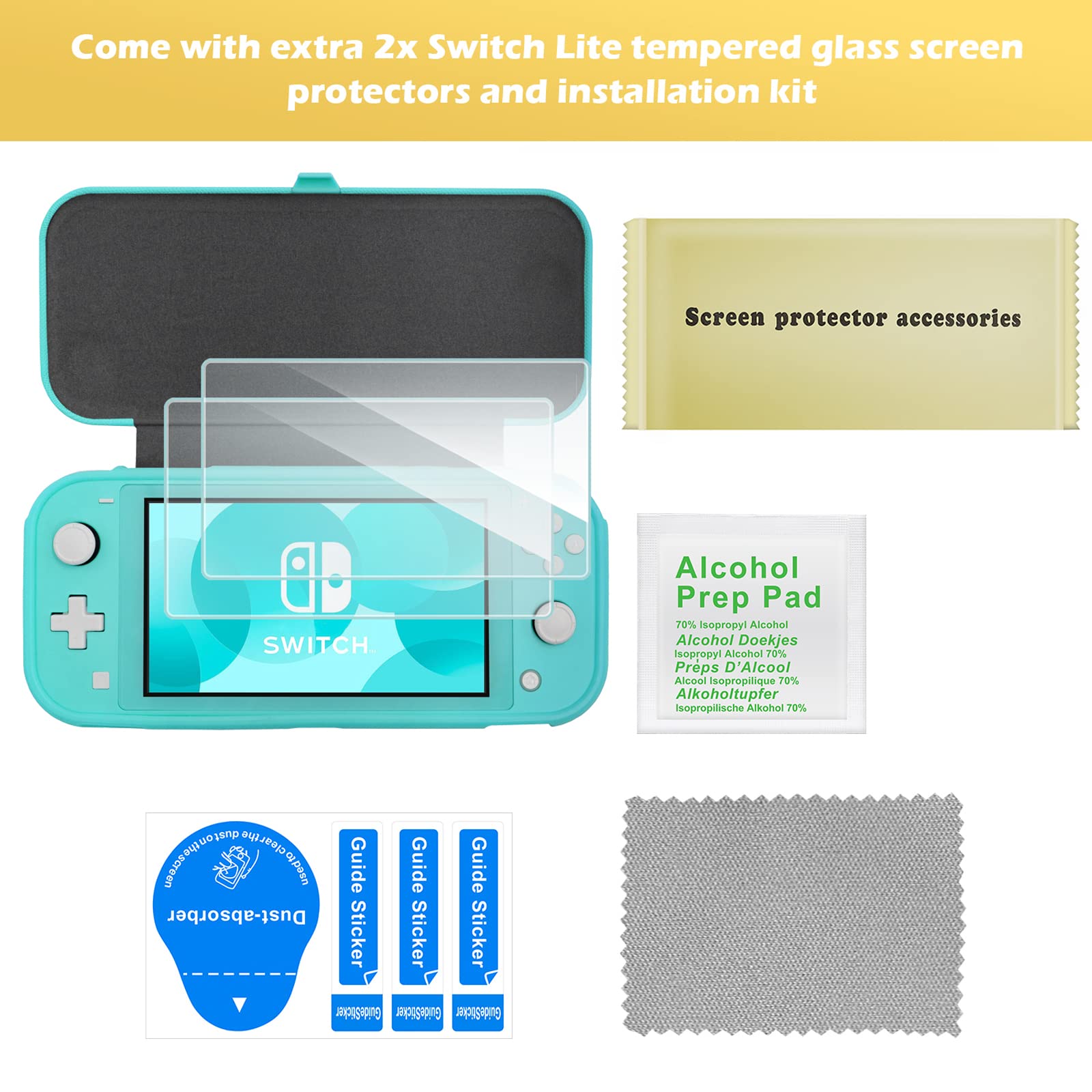 Funda ProCase Turquesa con Micas Vidrio Templado Desmontable para Switch Lite 2019