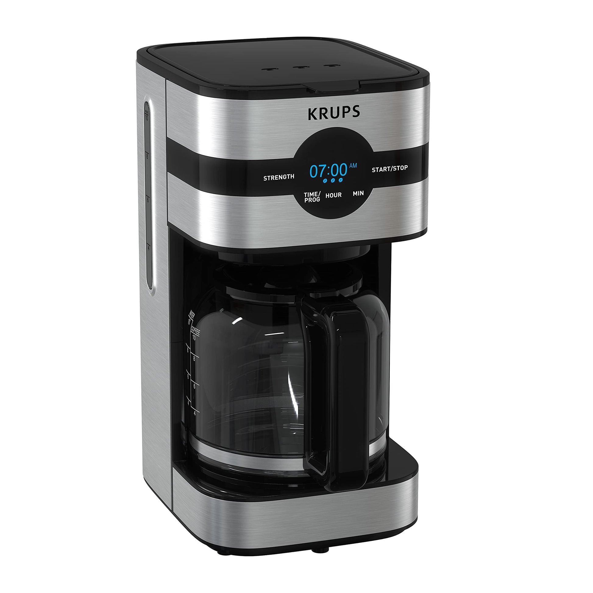 KRUPS Cafetera Simply Brew para 10 tazas de café con filtro permanente lavable con sistema antigoteo, función para mantener caliente el café. Incluye cuchara dosificadora KM205D50