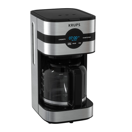 KRUPS Cafetera Simply Brew para 10 tazas de café con filtro permanente lavable con sistema antigoteo, función para mantener caliente el café. Incluye cuchara dosificadora KM205D50