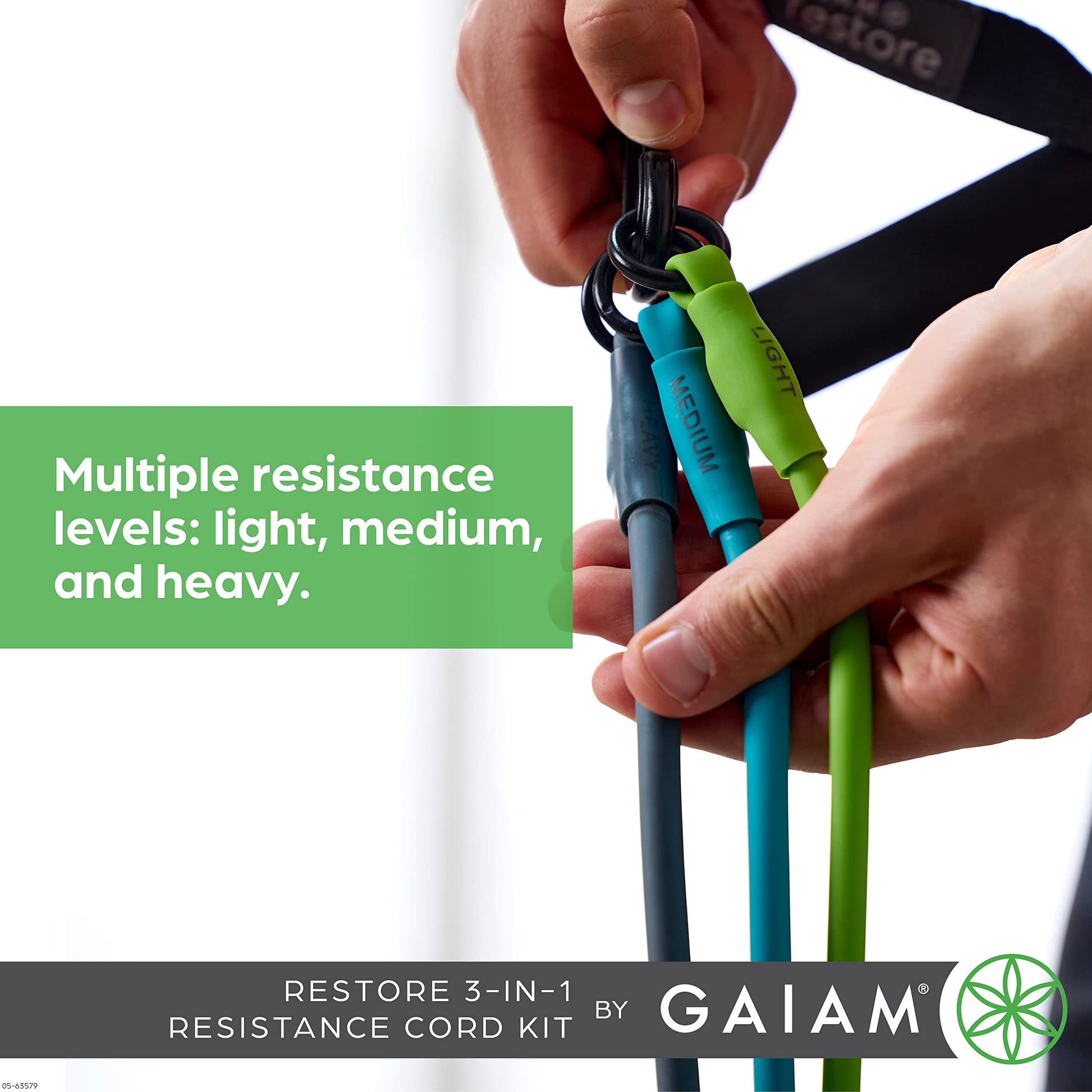 Gaiam - Kit de Banda de Resistencia 3 en 1 con Asas de Agarre cómodo y Bandas de Fuerza Intercambiables para Entrenamiento de Alta Intensidad