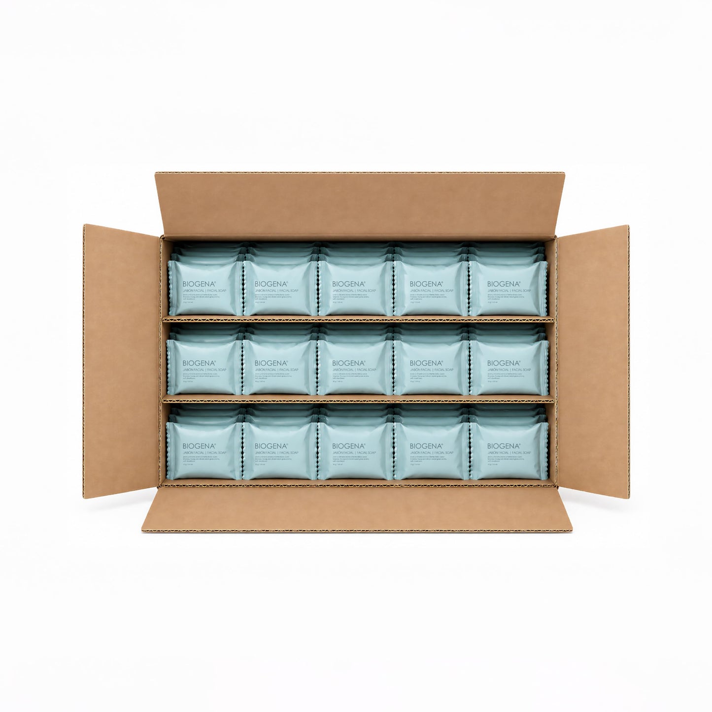 Jabón Hotelero Biogena Flowpack 30 g Caja con 300 Piezas | Jabón Individual para Airbnb, Hoteles y Spa | Aroma Cítrico Floral, Amenidades Premium para Huéspedes