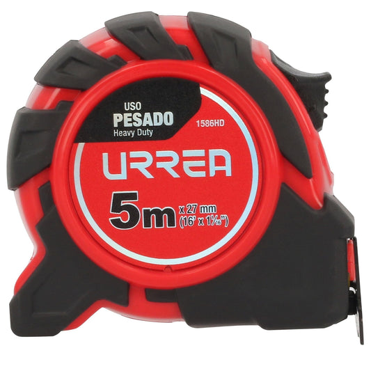Flexómetro Urrea Rojo Heavy Duty con Hoja de Acero y Carátula de ABS y TPR