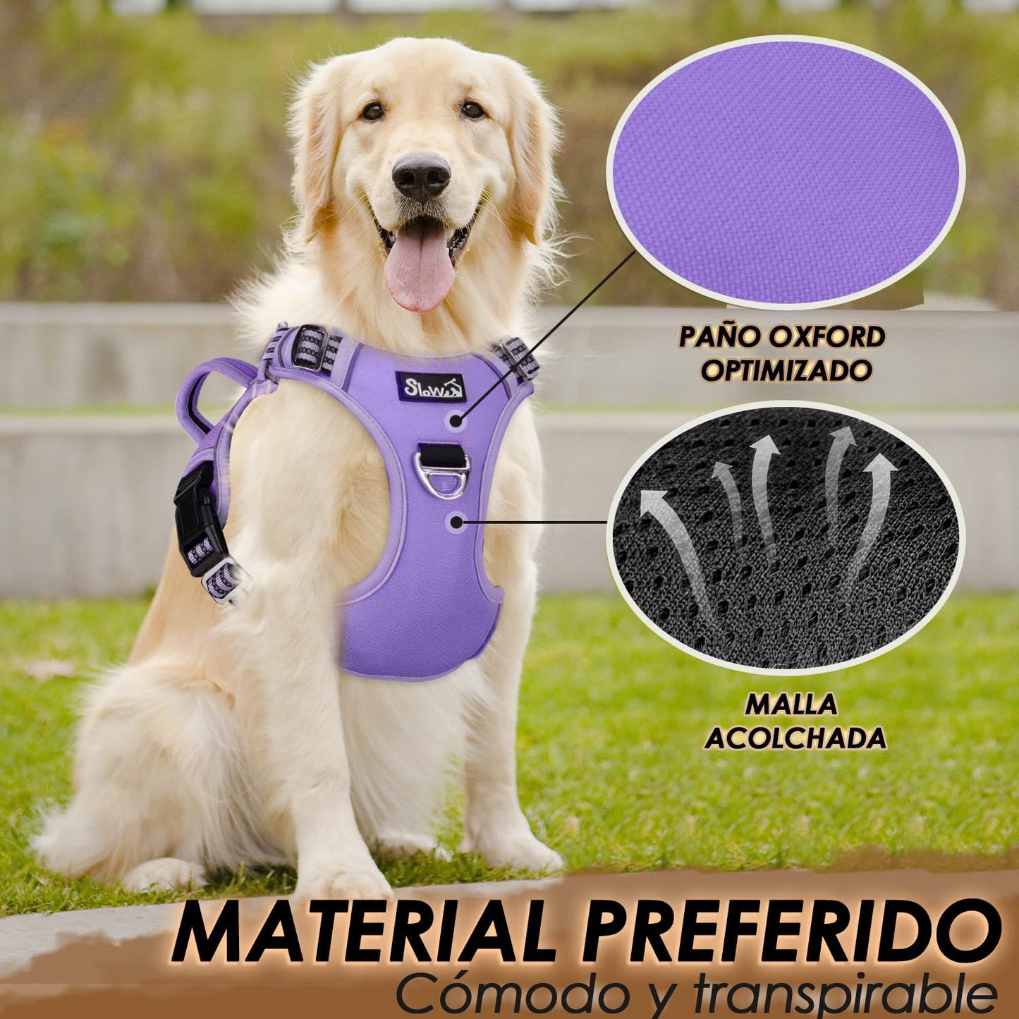 Arnés de Perros SlowTon Púrpura Reflectante Transpirable Ajustable Anti Tirones para Entrenamiento (XL)