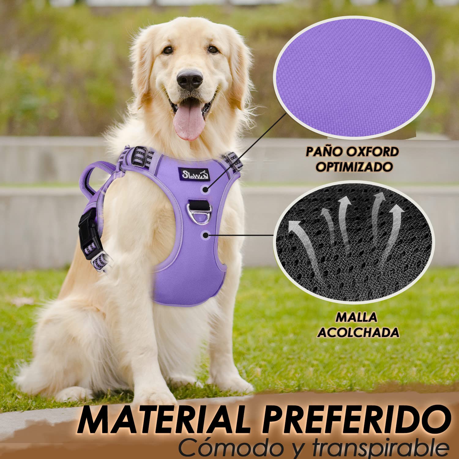 Arnés de Perros SlowTon Púrpura Reflectante Transpirable Ajustable Anti Tirones para Entrenamiento (XL)