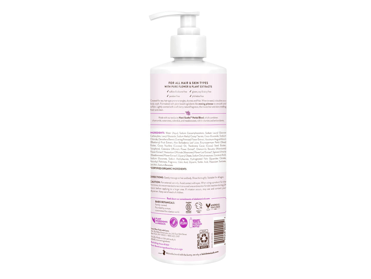 Babo Botanicals Champú y lavado 2 en 1 con bayas naturales y aceite de onagra de noche, hipoalergénico, vegano, para bebés y niños, onagra de bayas, 16 onzas líquidas