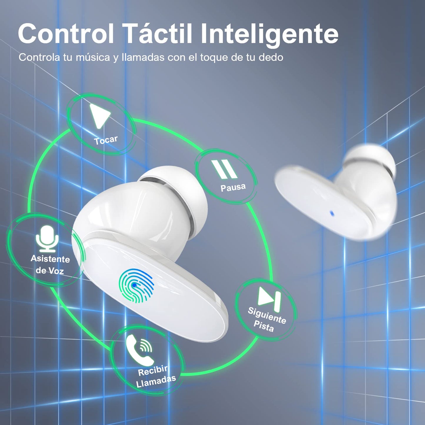 Audífonos Inalámbricos 1 Hora Bluetooth Blanco con Micrófono y Estuche de Carga USB C Deportivos In-Ear Compatibles con Xiaomi Samsung Huawei
