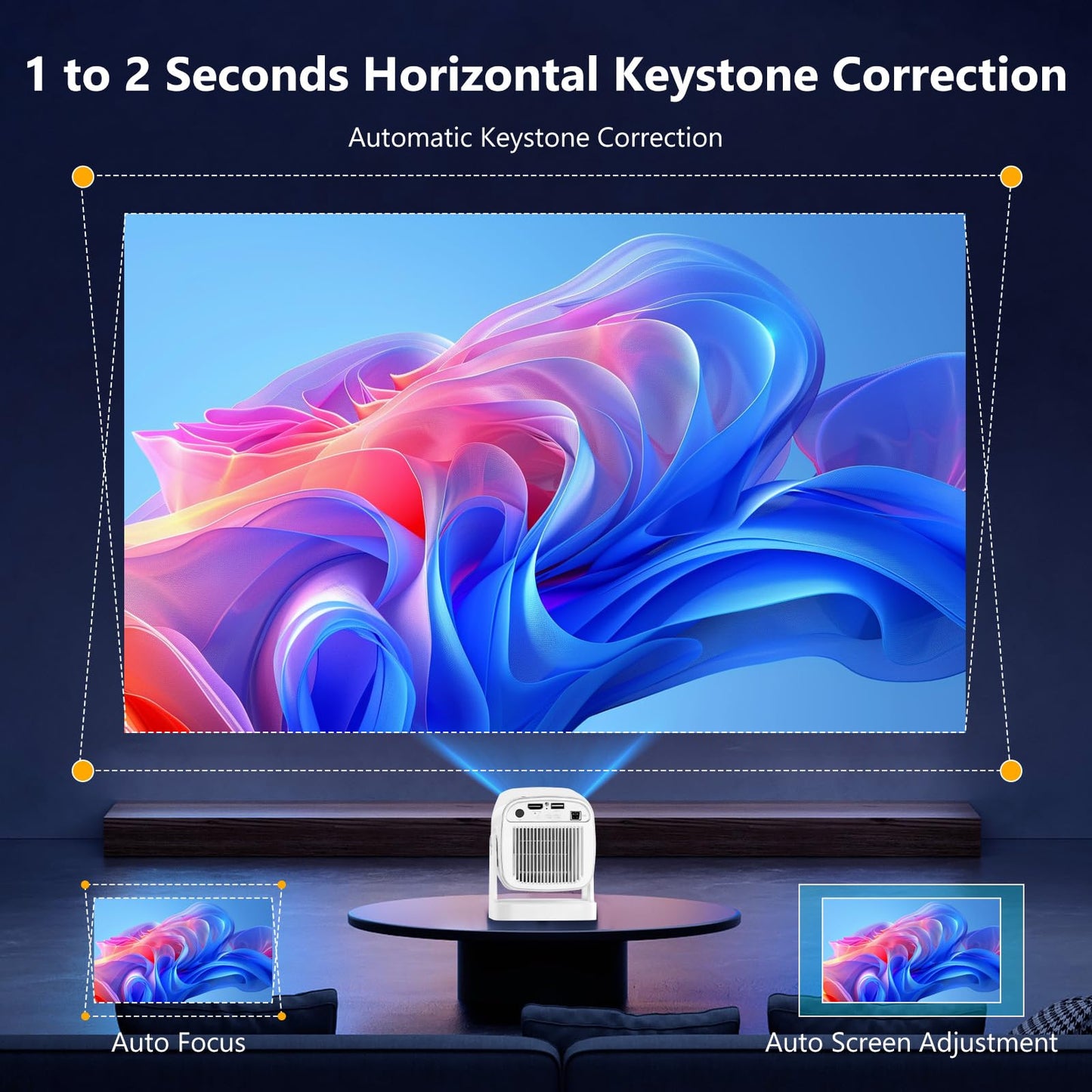 [Soporte 4K y enfoque automático] Mini proyector con WiFi 6 y Bluetooth 5.4, 4K Smart 1080P Proyector de película portátil para exteriores con aplicaciones integradas, giratorio de 180° y