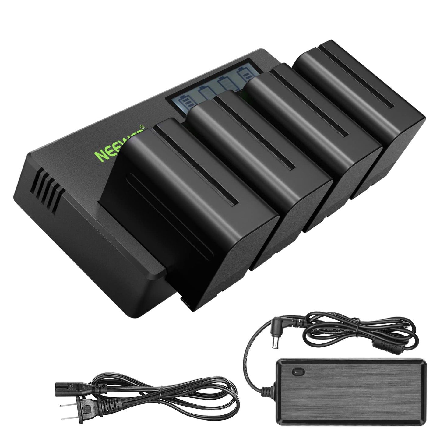 Baterías de Repuesto NEEWER Negras 6600mAh con Cargador de 4 Canales y Adaptador de Corriente para Monitor de Campo y Luz de Vídeo