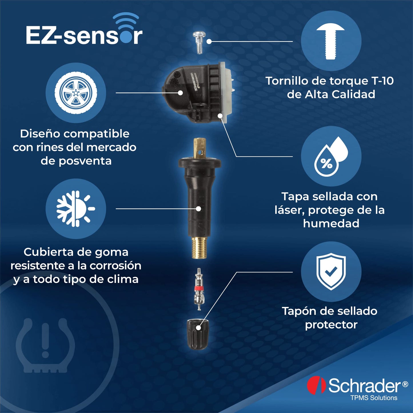 Sensor Programable de Control de Presión de Neumáticos Schrader único SKU Negro 314.9 MHz 315 MHz 433 MHz Requiere Programación Antes de la Instalación