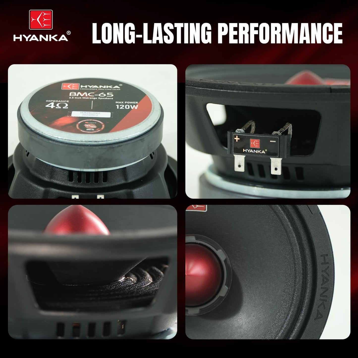 H YANKA BMC-65 6.5 altavoces de rango medio para coche, 480 W, 4 ohmios, diseño de bala con cesta de acero negro, sonido sin distorsión, ideal para coches, camiones y mucho más. (1 par)