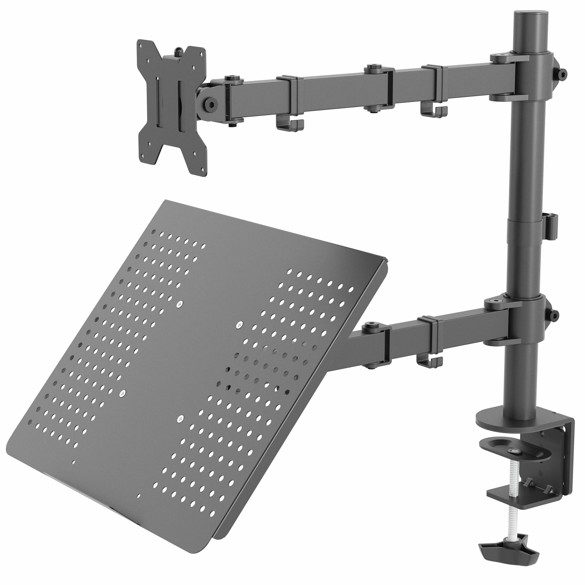 Soporte Ajustable VIVO Negro para Monitor Individual de 13 a 32 Pulgadas y Portátil con Opciones de Ojales