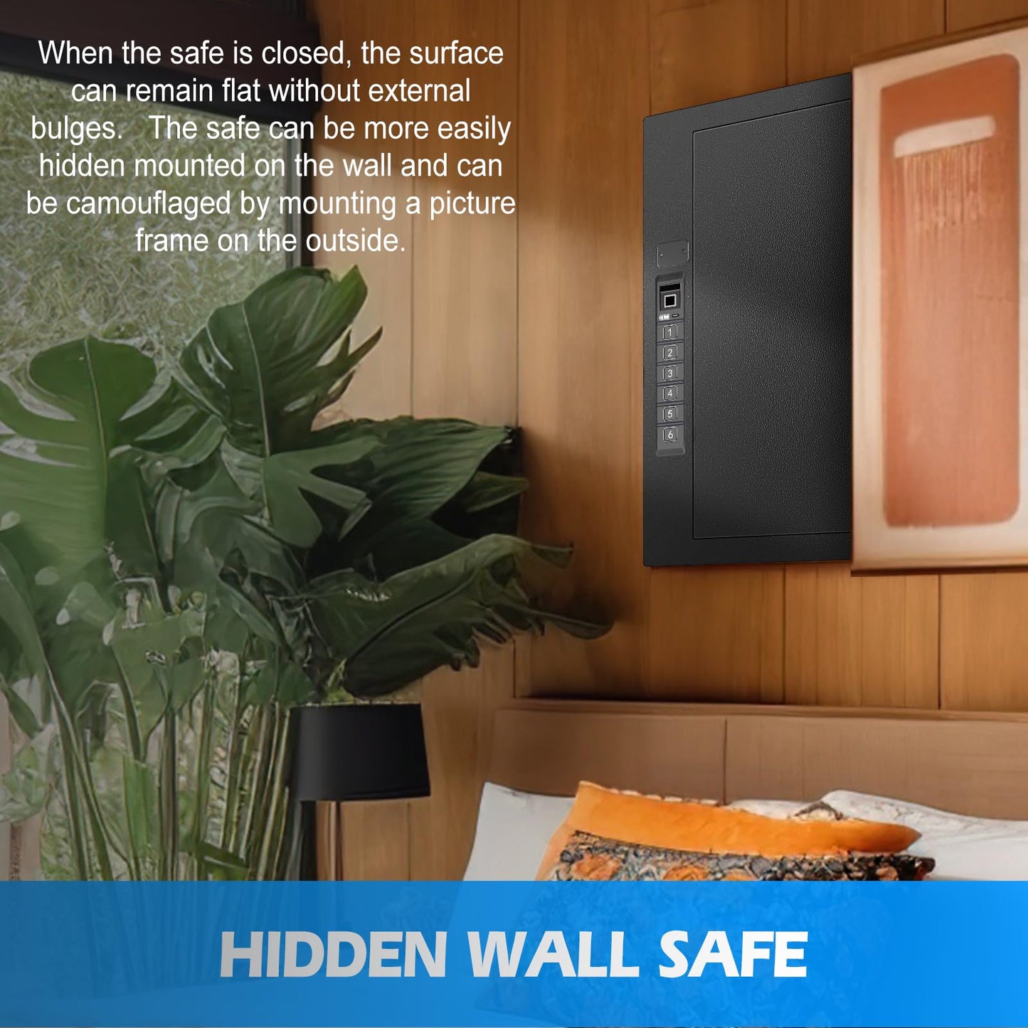 LANGGER V - Caja fuerte biométrica para pared, acceso por huella digital oculta, teclado o llave, para instalación entre vigas, protege armas cortas, documentos, joyas y objetos de valor
