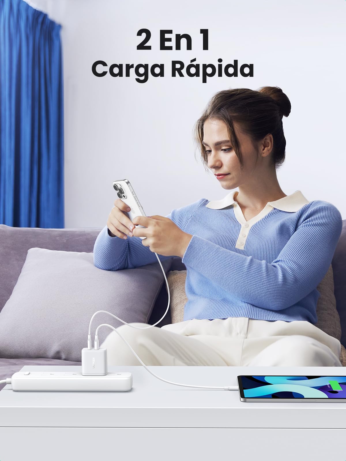Cargador USB C UGREEN Blanco Carga Rápida 20W para iPhone y Más Dispositivos