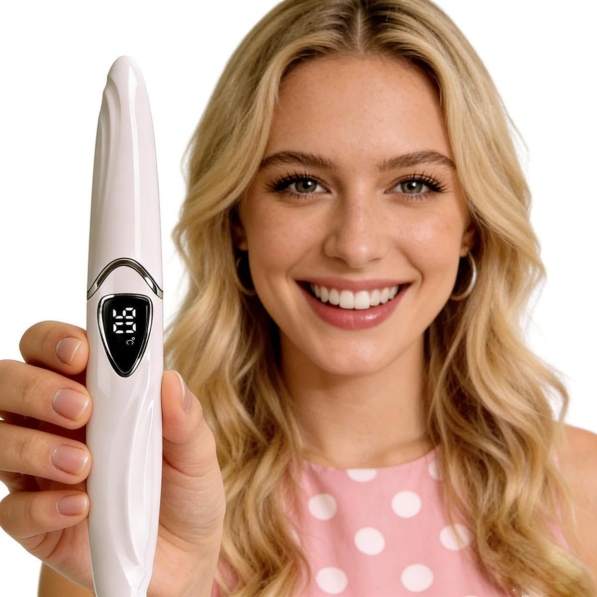 Tehoi - Rizador eléctrico de pestañas con calefacción, pantalla LED de temperatura, rango de control de 60-90 °C, recargable por USB, ideal para el cuidado natural de la belleza para mujeres (Pink+Silver)