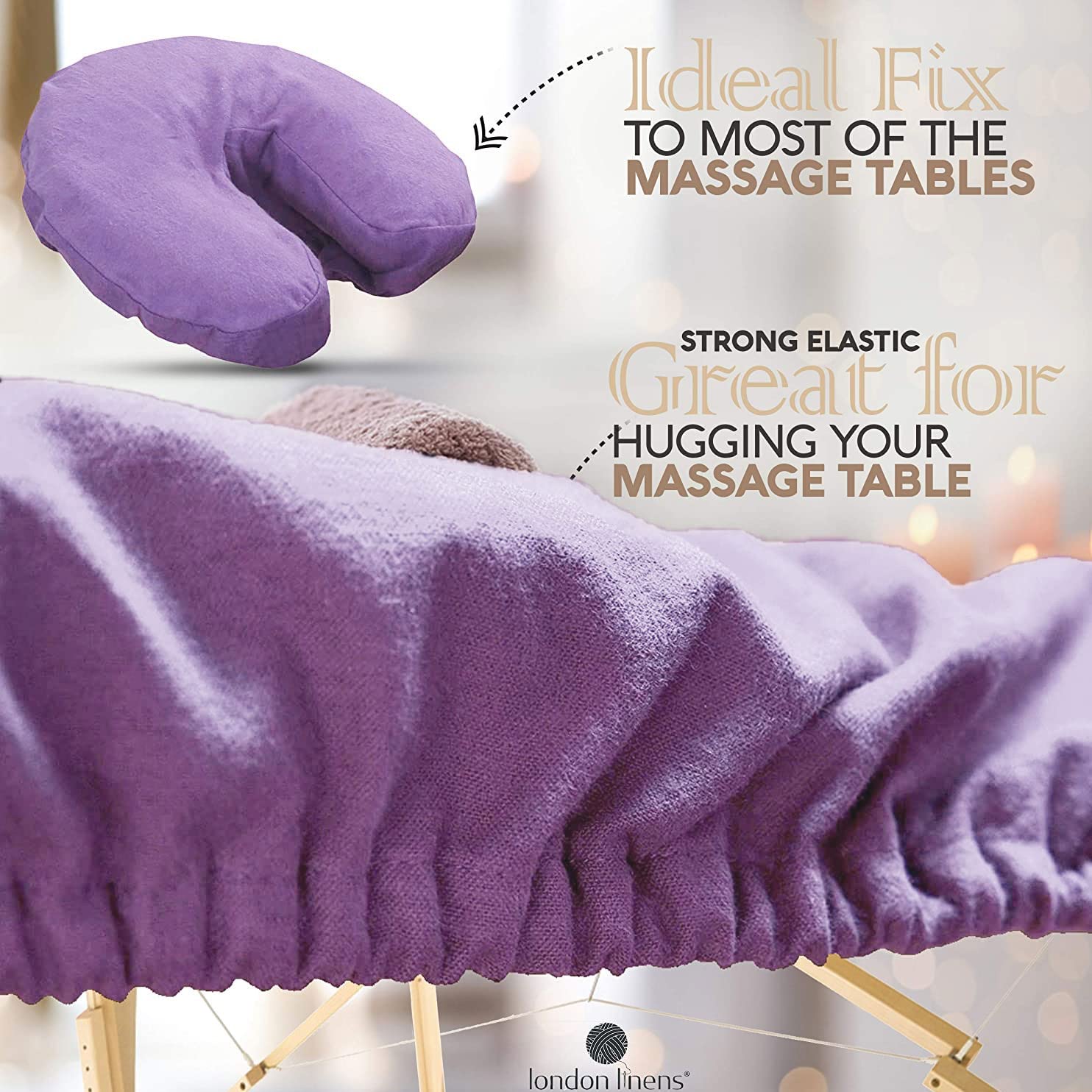 London Linens Juego de sábanas extra gruesas de 3 piezas, 100% franela de algodón natural, incluye funda para mesa de masaje, sábana bajera de masaje y funda para reposamuñecas de masaje (lila)