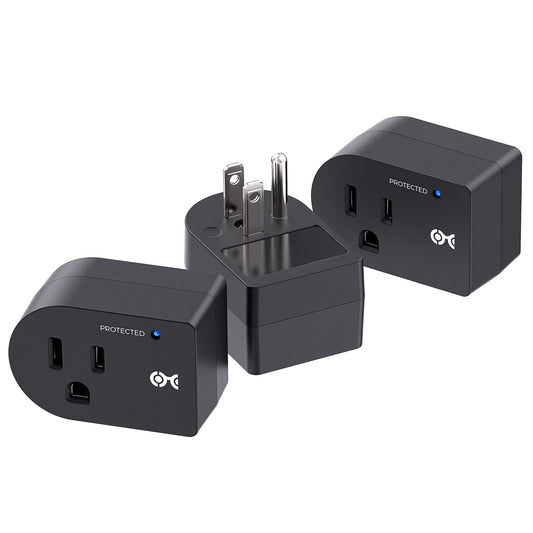 Cable Matters [cETL Listed] Paquete de 3 unidades de salida única sin bloqueo de 490 julios de salida única, 1875 W (protector de sobretensiones de pared/mini protector de sobretensión) en negro