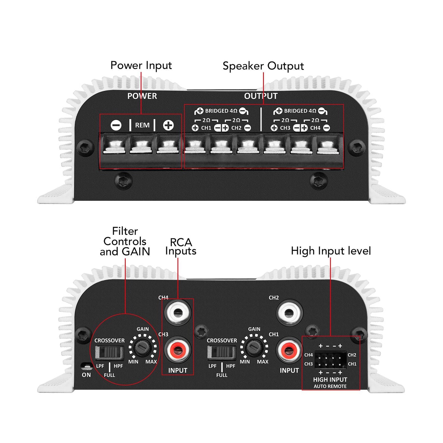Amplificador de Audio para Coche Taramps TS 400x4 Negro con Entrada Automática de Alto Nivel 400 Vatios RMS 4 Canales Clase D Multicanal