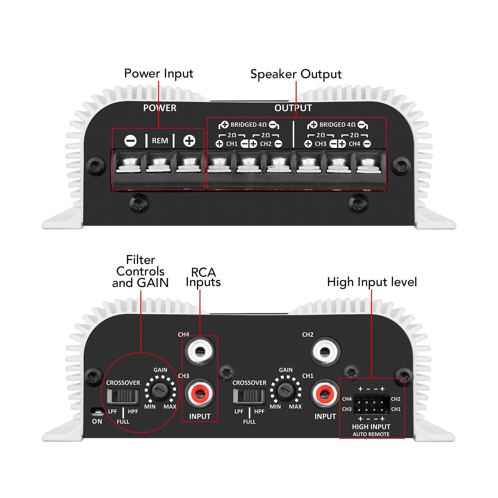 Amplificador de Audio para Coche Taramps TS 400x4 Negro con Entrada Automática de Alto Nivel 400 Vatios RMS 4 Canales Clase D Multicanal