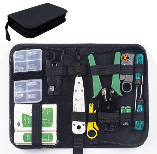 Kit de Herramientas para Reparación de Red | 12 Piezas Mantenimiento de Red Cable Tester con Pelacables | RJ11/12/45 Crimpadora Conector de Red para Herramienta | Probador de Cables Kit de Reparación