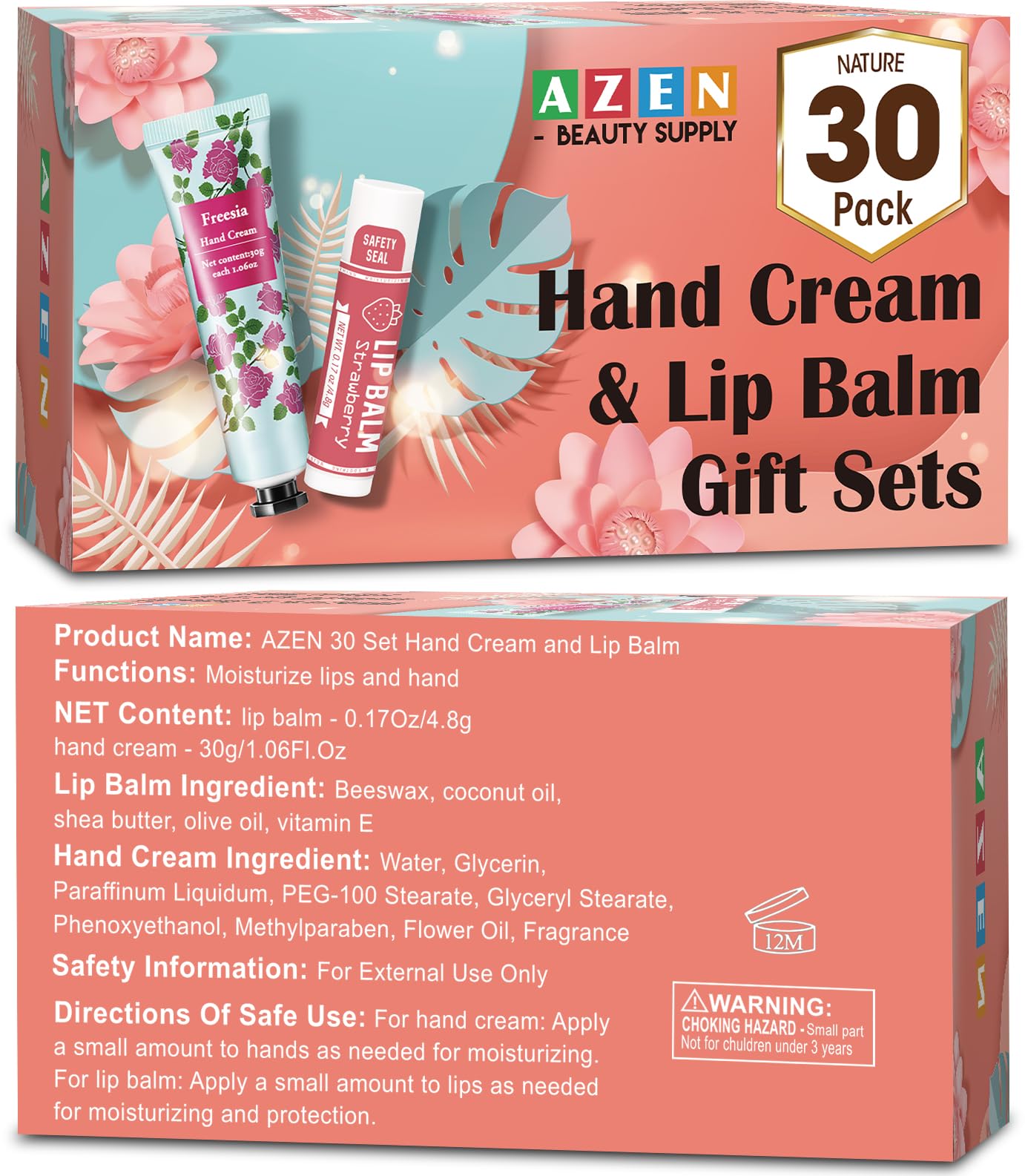 AZEN 30 Juegos De Crema De Manos A Granel Y Bálsamo Labial Conjunto A Granel, Regalos De Despedida De Soltera Para Invitados Con Bolsa De Organza Tarjeta De Agradecimiento, Favores
