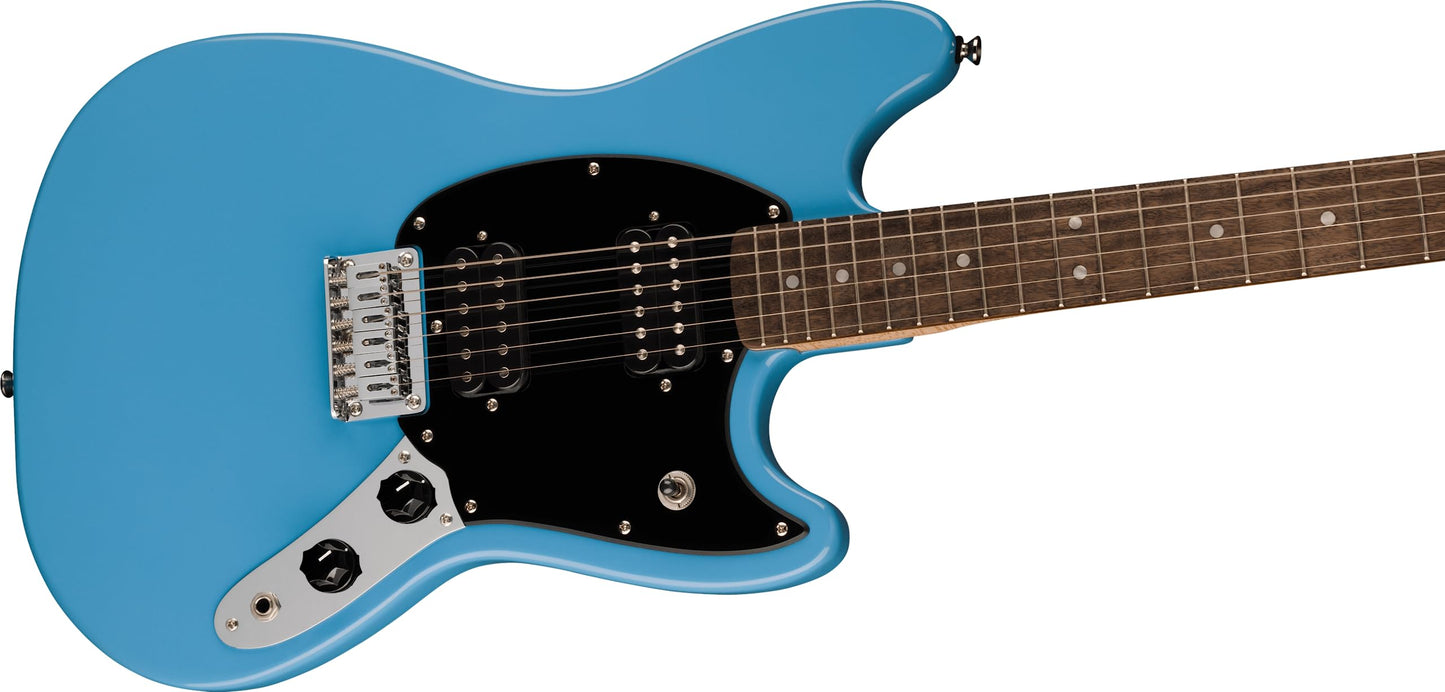 Fender Squier Sonic Mustang Electric Guitar, Beginner Guitar, Includes 30 Days of Free Lessons, Laurel Fingerboard and Step Up Pickups, Chrome Hardware, and Polyurethane Finish, California Blue