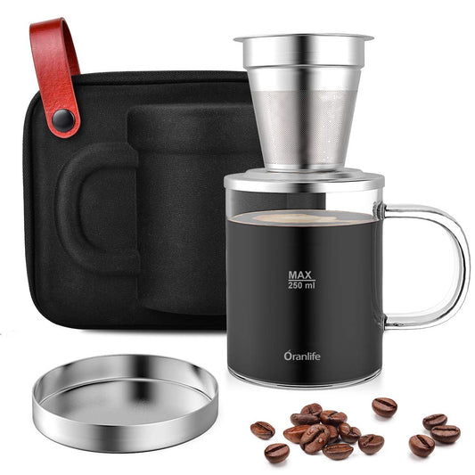 Juego de Cafetera Oranlife de Vidrio Borosilicato 14oz para Viajar y Acampar