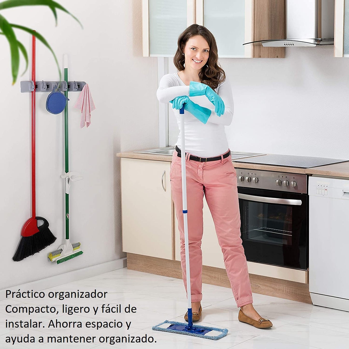 Organizador de Escobas y Trapeadores Blanco para Pared y Closet para Hogar, Baño, Cocina, Garaje y Jardín