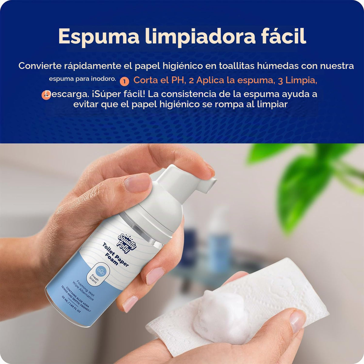 Papel Higiénico Espumoso Squatty Potty Alternativa al Borrado Húmedo Instantáneo