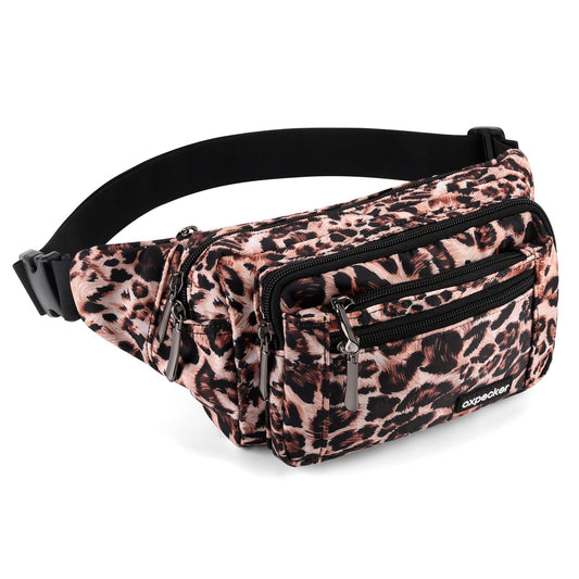 Riñonera Oxpecker Estampado de Leopardo Impermeable con Correa Ajustable para Hombres y Mujeres