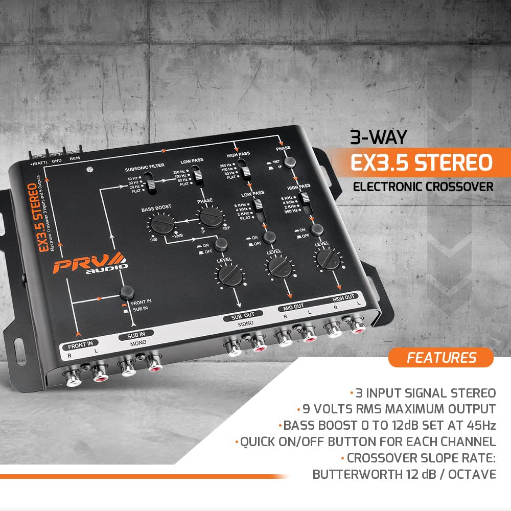 Crossover de Audio para Coche PRV AUDIO EX3.5 Estéreo 3 Vías 9 Voltios 4 en 6 Canales RCA