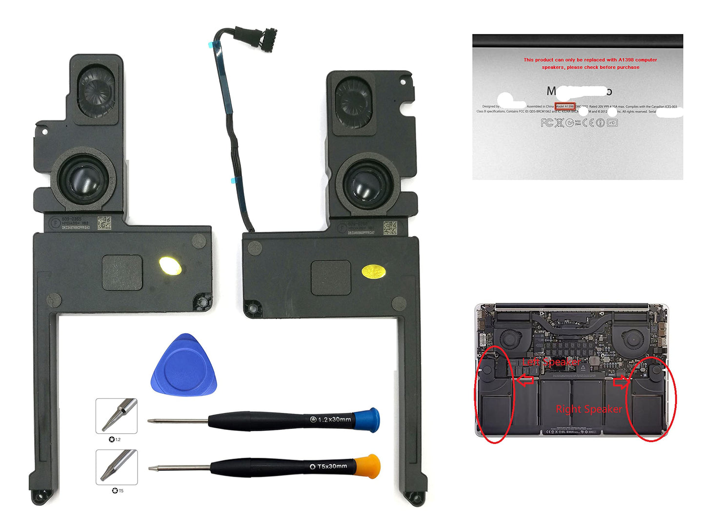 Ittecc Replacement Internal Speaker Left+Right Set Fit for Apple MacBook Pro 15" Unibody Retina A1398 Series (Mid 2012, Early 2013) 2014 2015