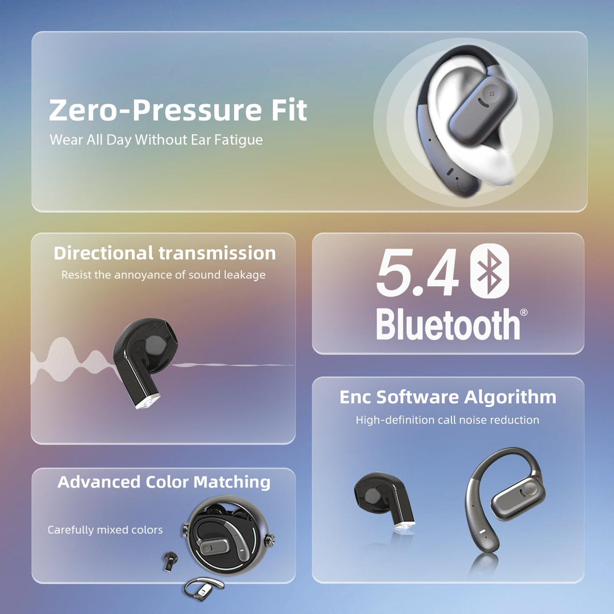 Auriculares Bluetooth 5.4 Inalámbricos xzqioue Negros con Cancelación de Ruido y Control Táctil