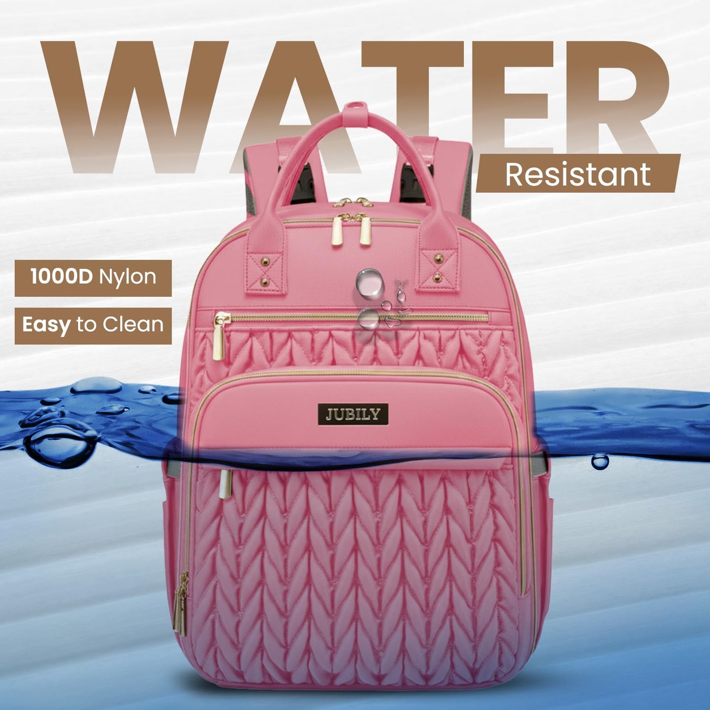 Jubily - Mochila para pañales de 30 L, impermeable, con 5 compartimentos, 20 bolsillos, ranura para portátil y cambiador (rosa)
