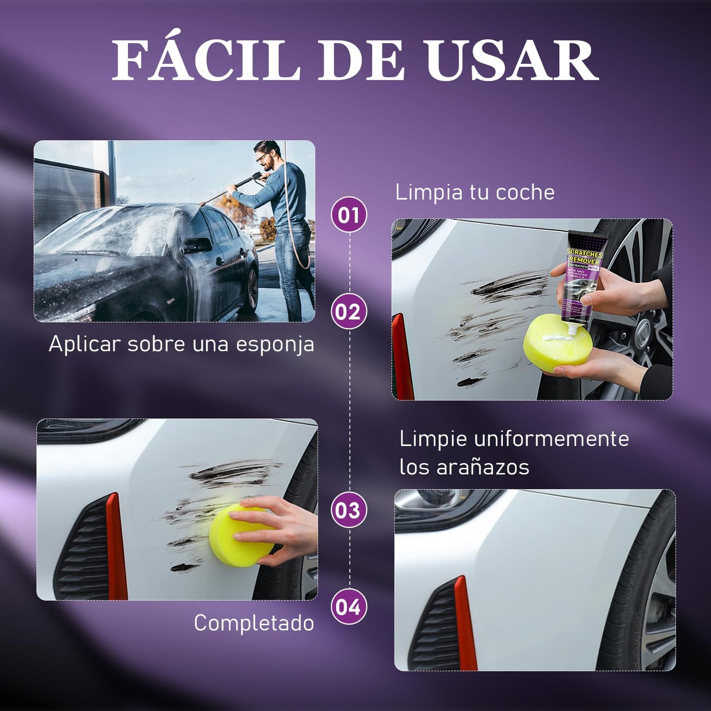 Removedor de Rayones para Auto con Nanopaño y Cera para Pulir Vehículos Kit Reparador