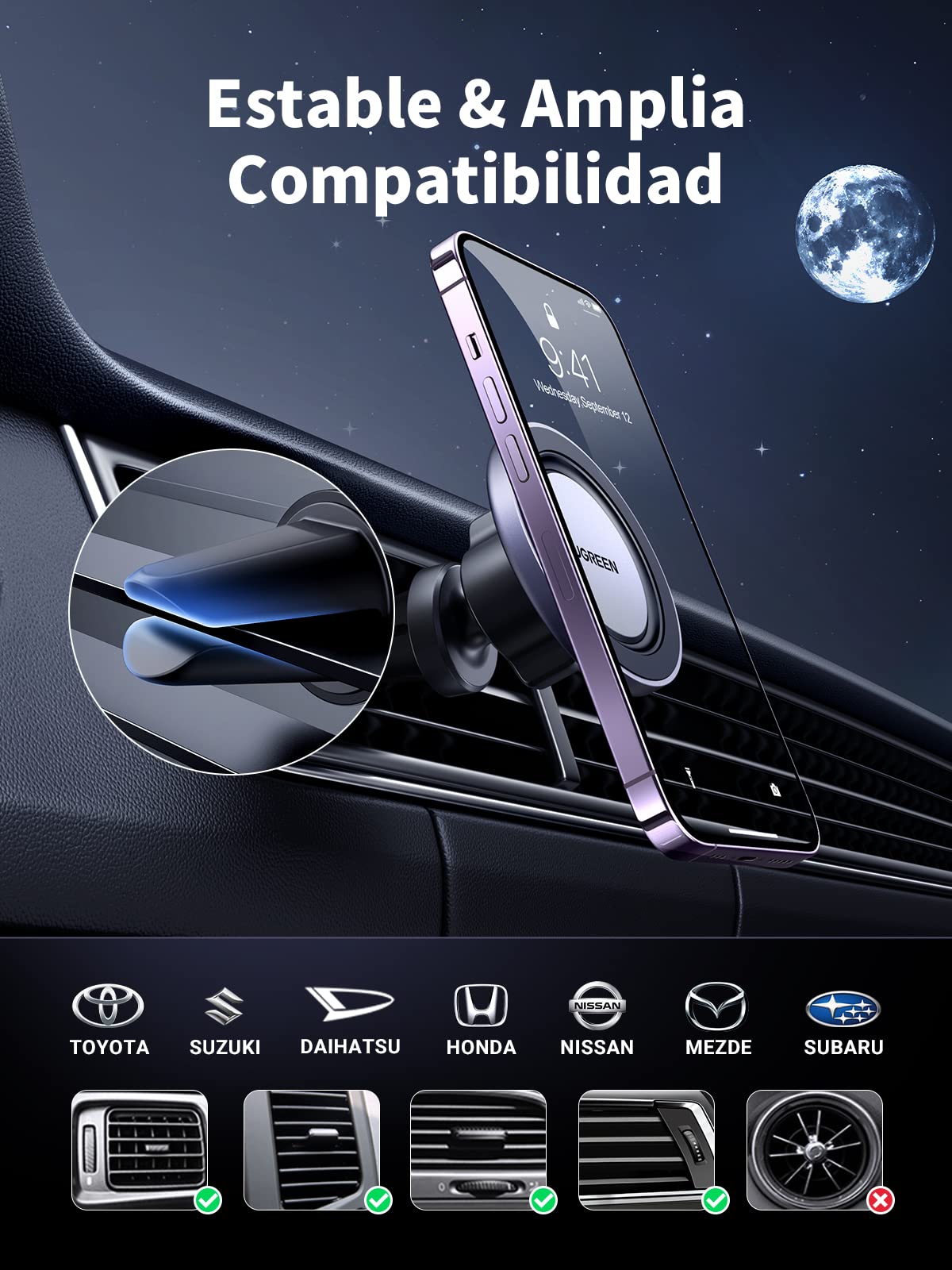 Soporte Celular UGREEN Negro con Anillo Magnético para Auto