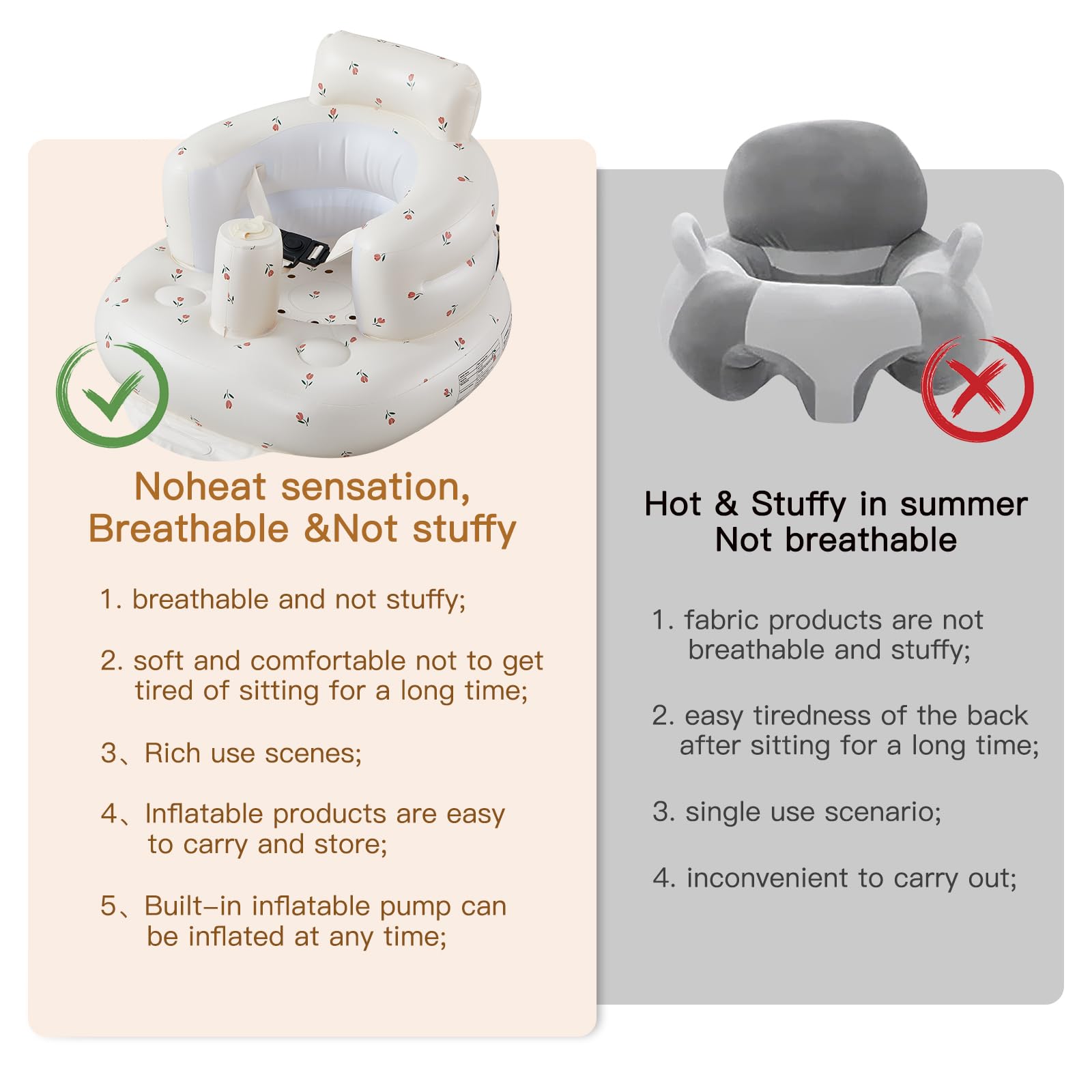 Asiento Inflable para Bebé Tulips con Bomba de Aire Integrada y Arnés Ajustable